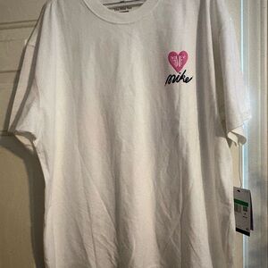 Nike White Tee with Pink Heart Graphic